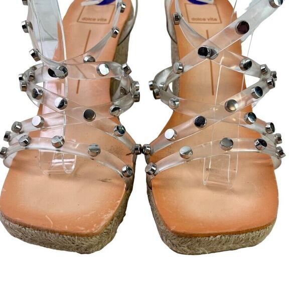 Dolce Vita Maxton Espadrille Womens Clear Studded Wedge Sandals Square Toe 8.5 - Picture 7 of 16